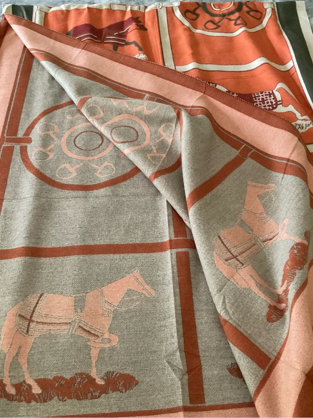 Orange Equestrian Pattern shawl/scarf